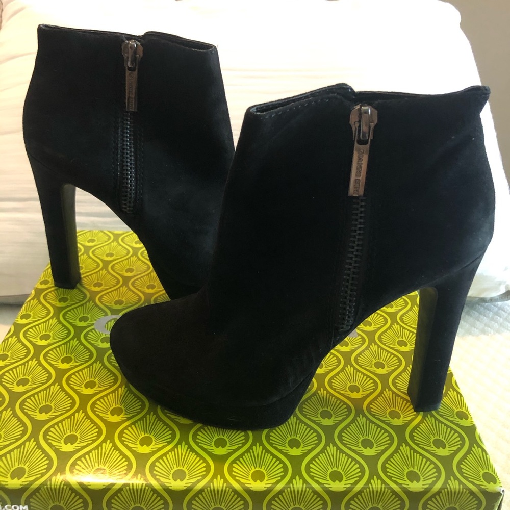 Black suede heeled booties
